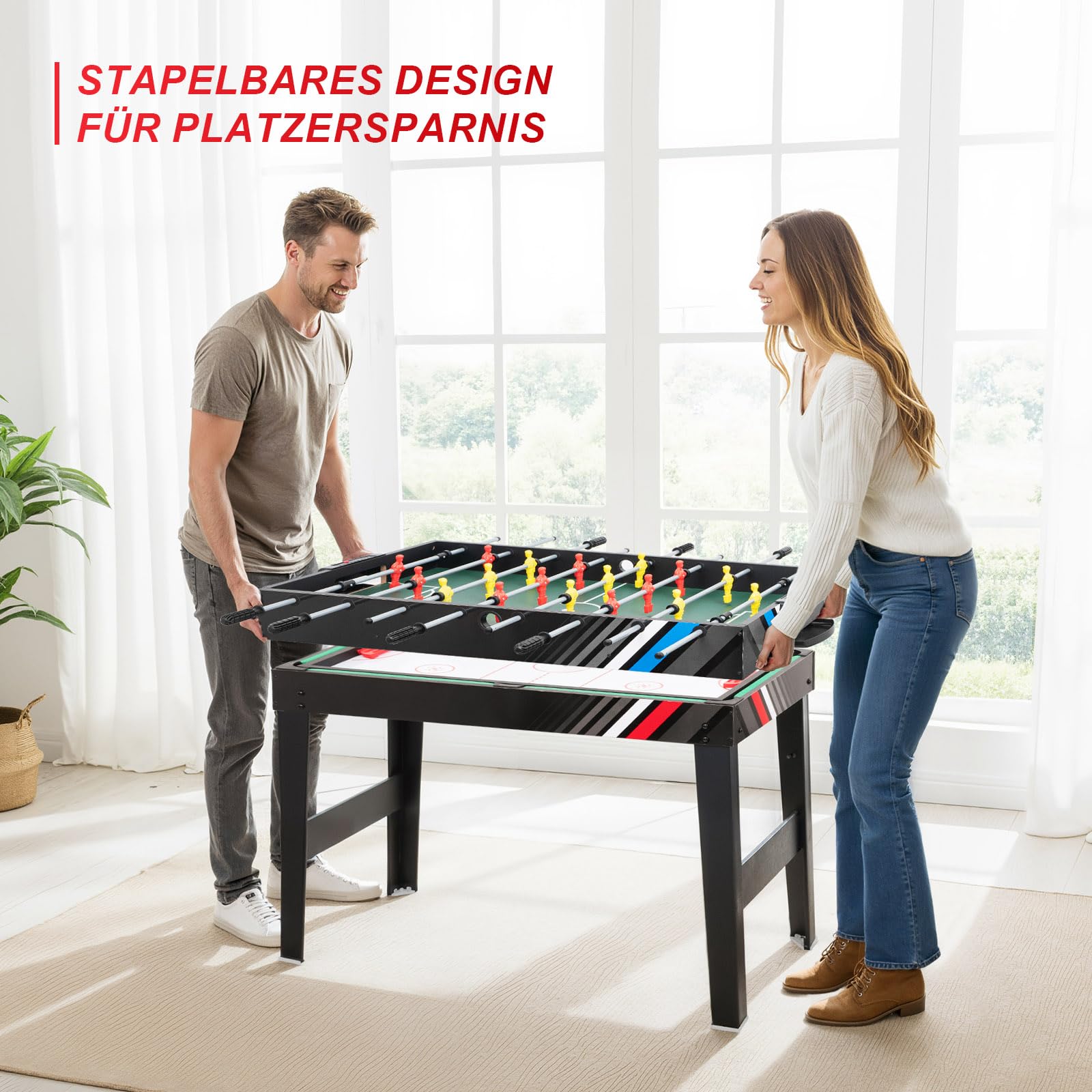 4-in-1 Multi Spieltisch, Multifunktionale Spieltische mit Tischkicker, Billard, Airhockey, Tischtennis, Multifunktionstisch Multiplayer Inkl. komplettem Zubehör, für Heimspielzimmer, Partybars, Kinder