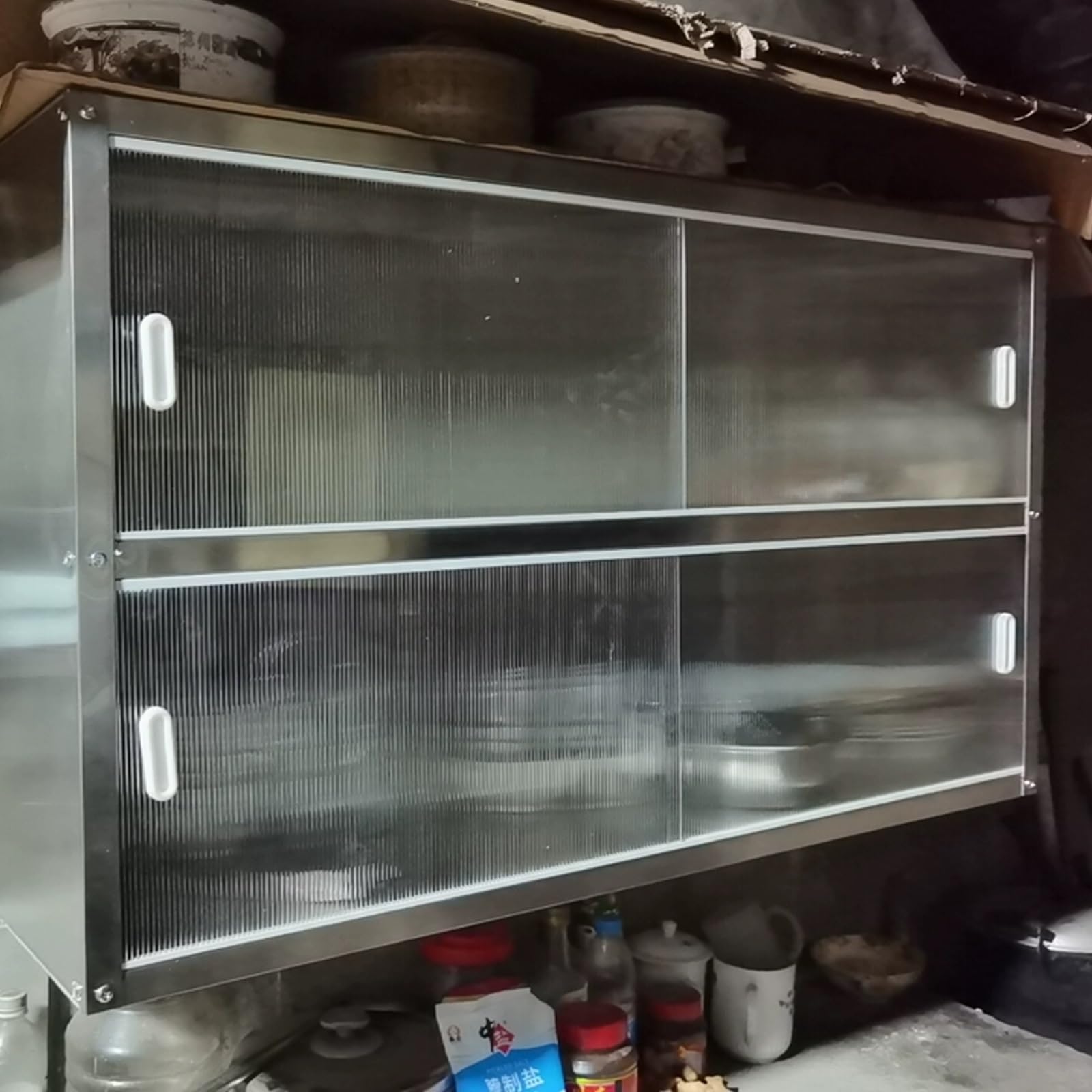 Armadietto da parete galleggiante con struttura in acciaio inox e anta in acrilico temperato, facile installazione, set completo di hardware per statuette e oggetti da collezione, ideale per cucina o