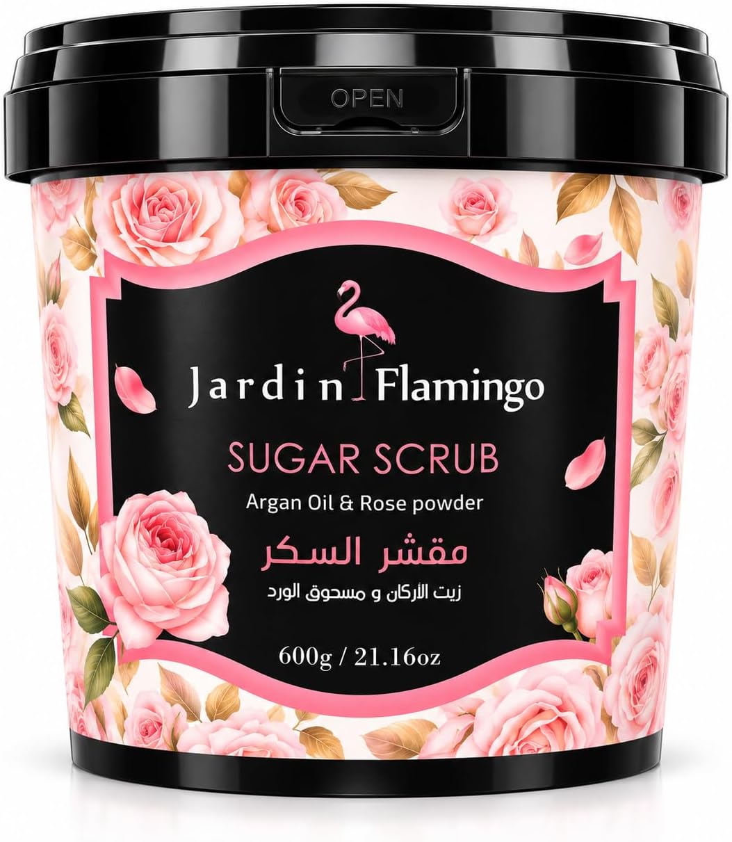 Jardin Flamingo Luxury Sugar Scrub – 600g | With Argan Oil & Rose Powder – Exfoliating & Nourishing Body Polish for Soft, Glowing Skin