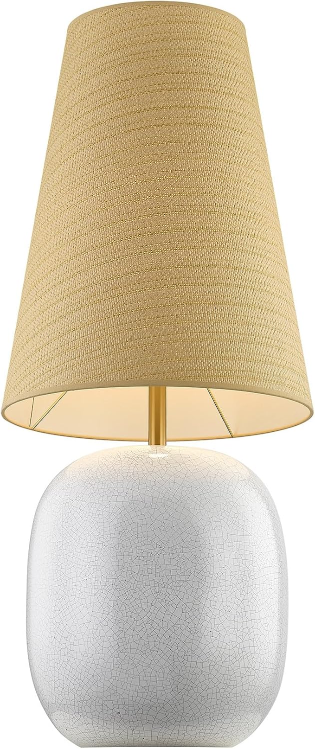 Savoy House 11-BJ02 Aurora Ceramic Table Lamp with Beige Parchment Shade by Breegan Jane, 1-Light 100 Watt, 40" H x 17" W, White with Warm Brass Accents