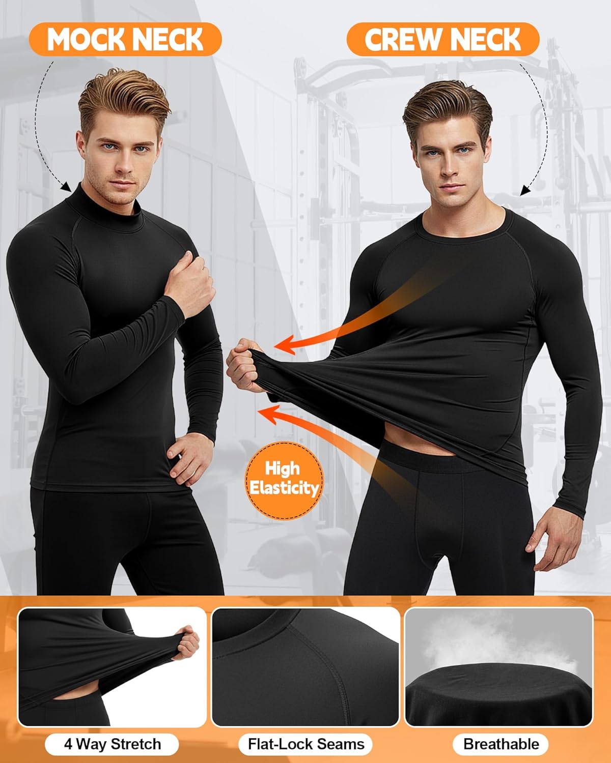 Coume 4 Pack Men's Thermal Compression Shirt Fleece Lined Turtle Mock Neck Undershirt Long Sleeve Athletic Workout Base Layer(Black/White,Medium) - Image 3