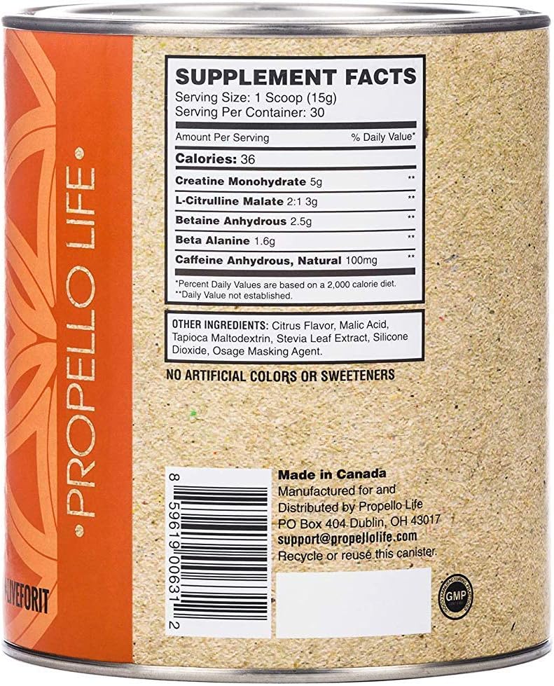 Propello Life Pre-Workout Drink Mix, West Coast Citrus, 450g