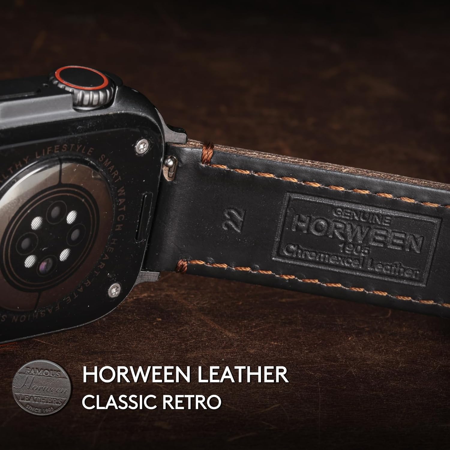 Horween Leather Bands Compatible with Apple Watch,Vintage Genuine Leather Replacement Strap for iWatch