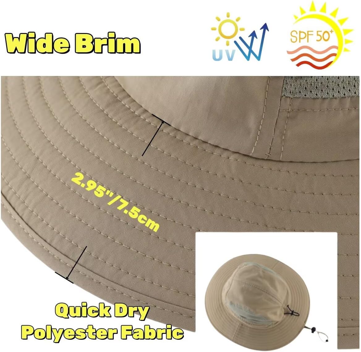 LLmoway UPF 50+ Sun Hat for Men Women Wide Brim Breathable Adjustable Windproof Outdoor Fishing Hiking Hat Foldable Packable - Image 3
