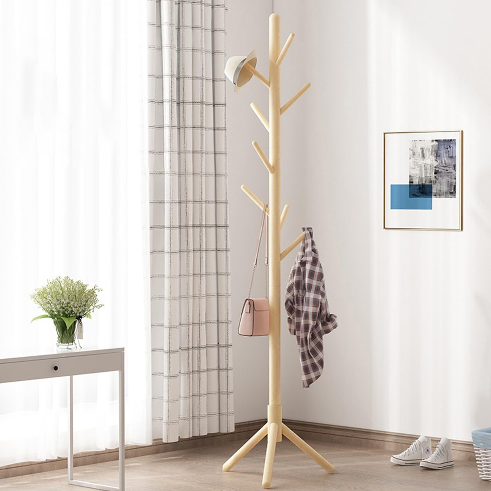 Perchero, Perchero de Madera con Forma de Árbol para Abrigos, Perchero con 8 Ganchos Redondeados para Ropa, Sombreros, Bolsos en la Sala de estar A,44 * 172CM
