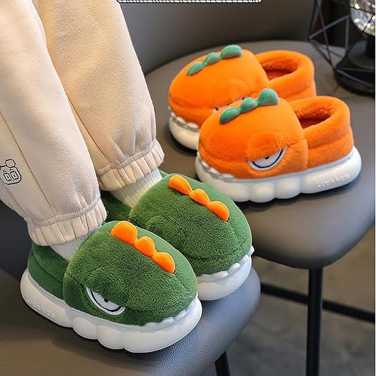 Chaussons Enfants Dinosaure - Pantoufles Peluche Antidérapantes, Chaudes, Pour L'intérieur Et L'hiver