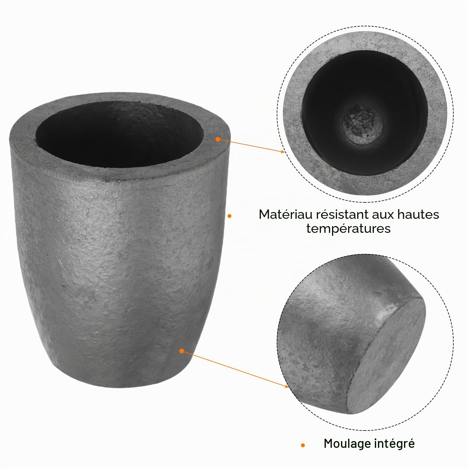 QUARKZMAN Crucible en Graphite Silicium, 4.5kg Creuset pour Coulée de Cuivre, Moule de Fusion de Métal pour Fusion D'Or, Argent, Cuivre, Outils de Fusion, 3.43 Pouces IDx5.31 Pouces H