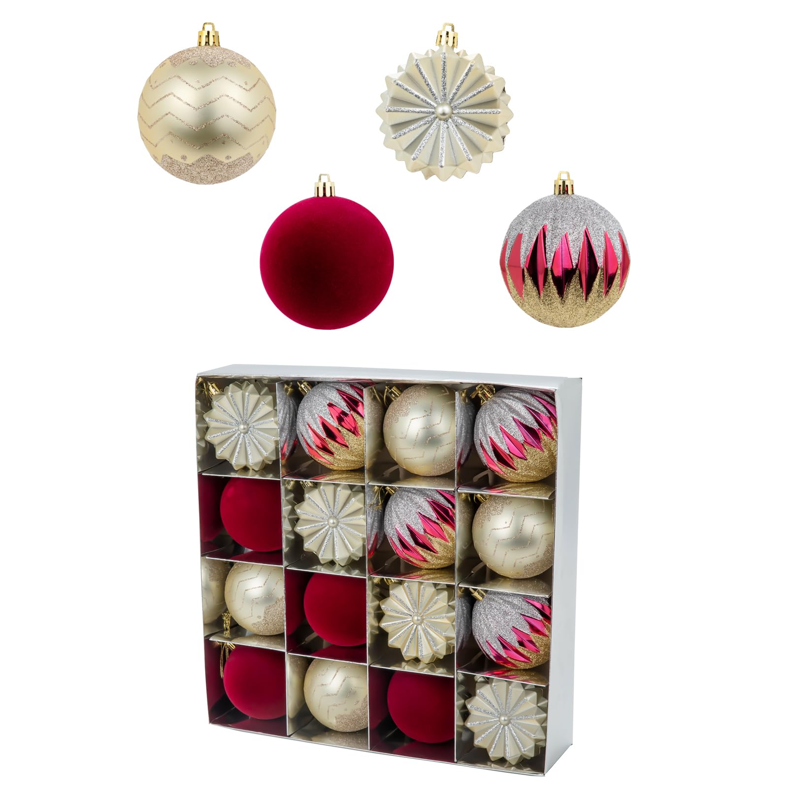 16ct 80mm/3.15" Red & Gold Christmas Ball Ornaments - Big Shatterproof Balls Ornaments for Christmas Tree, Hanging Balls Decortions for Xmas Tree Holiday Wedding Party Home Decor (Burgundy)