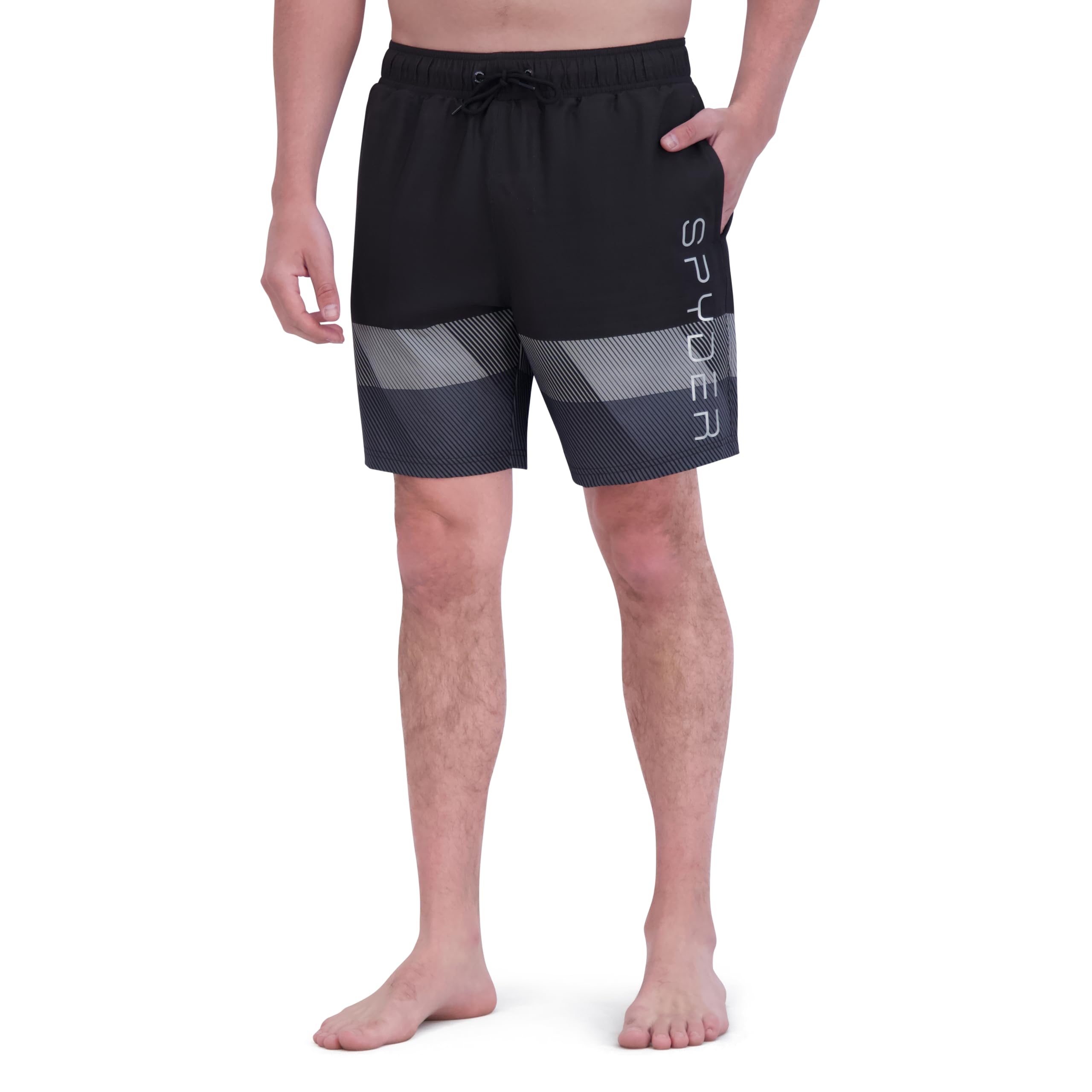 Spyder Spodenki kąpielowe Mężczyźni Swim Trunks, Stretch, Quick-dry, 7-inch Board Shorts, Upf+, Pockets, Compression Brief Liner