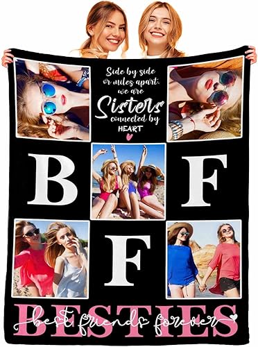 Miniatura 4 de Manta de collage de fotos personalizada con mensaje de amor y nombres, manta suave para hermanas y niñas, BFF para sofá cama, 60 x 80 pulgadas