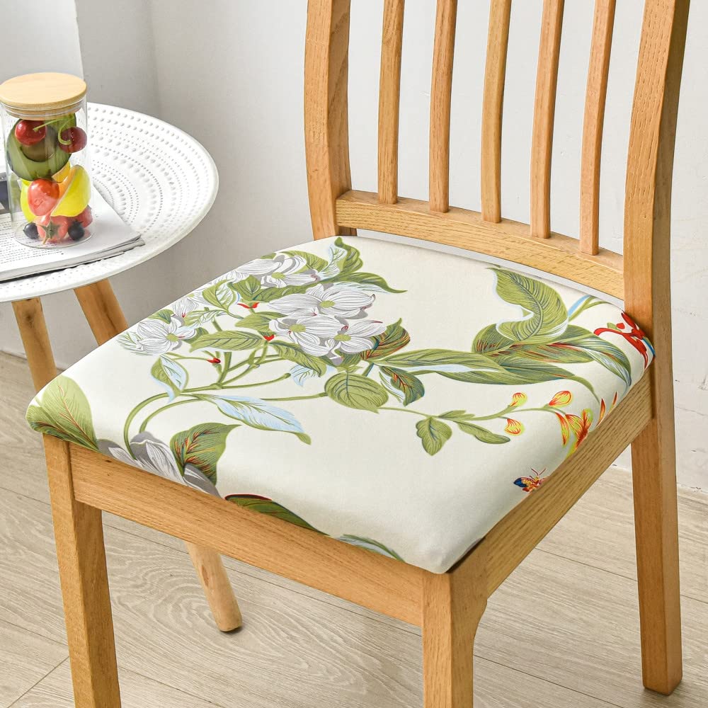 Highdi Dining Chair Seat Covers set of 1/2/4/6, Stretch Spandex Seat Cushion Slipcovers, Removable Washable Seat Protector Cover for Dining Room Living Room Office Hotel (1 pc,flowers and leaves)