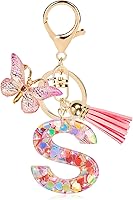 Personalized Initial Letter Keychain with Butterfly Pink Sequins & Tassel - Cute Resin Alphabet Name Charm for Bags, Gifts