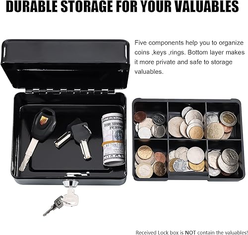 Miniatura 4 de KYODOLED Caja de efectivo con bandeja de dinero,Pequeña caja de seguridad con llave,Cajón de efectivo