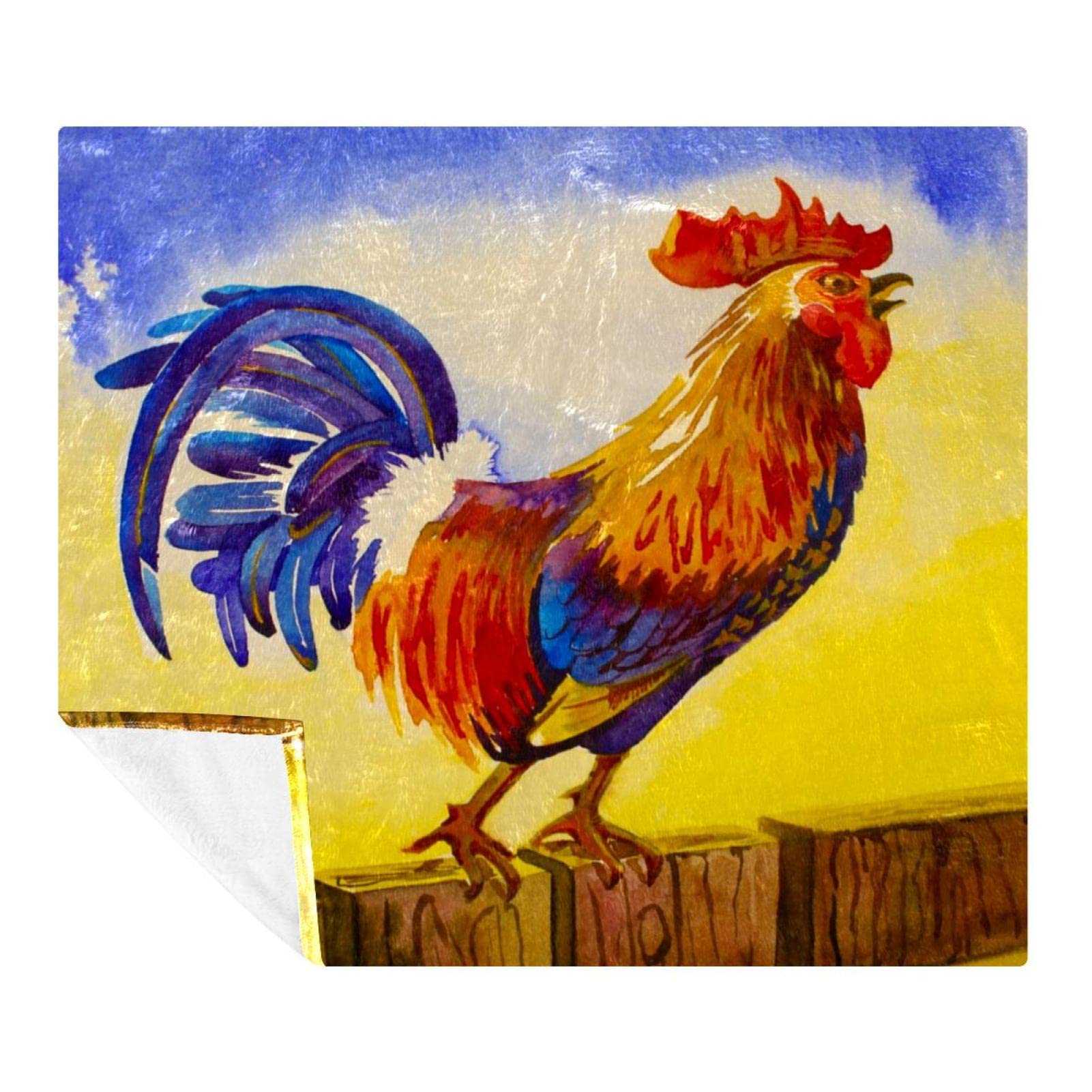 Couverture polaire coq sur clôture 150x130cm en microfibre douce pour lit et canapé