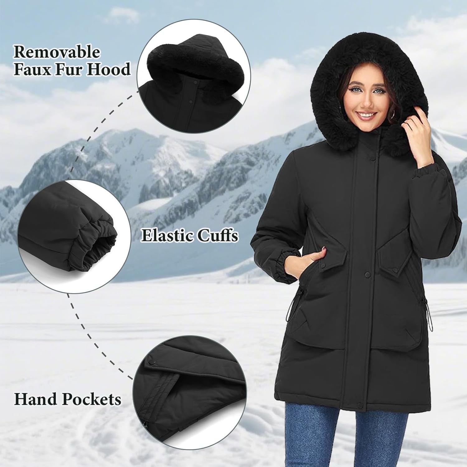 Lamgool Women's Winter Coats Warm Thicken Puffer Jackets Windproof Hooded Parka with Removable Faux Fur Trim Hood - Image 6