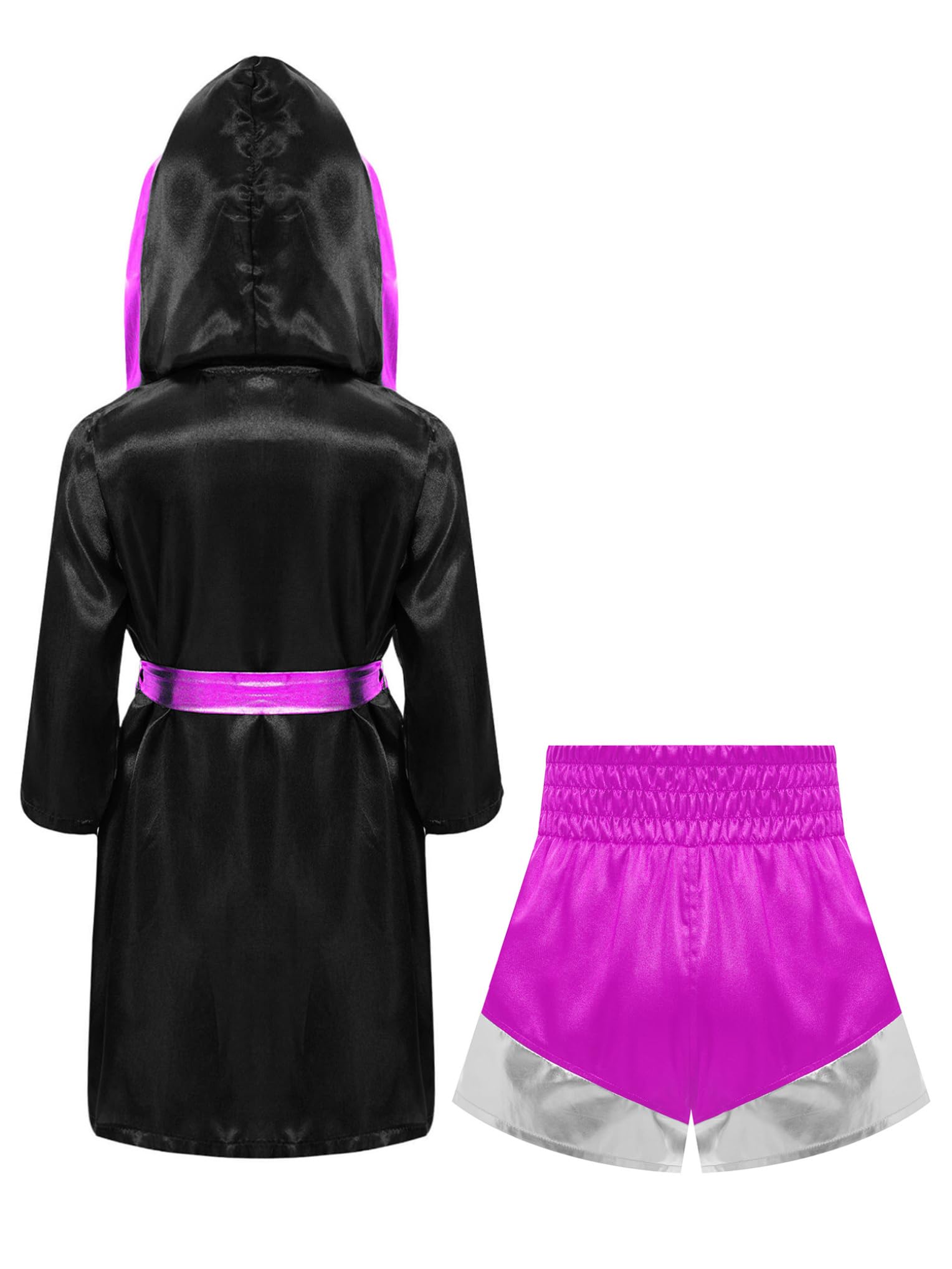 Costume da Pugile per Bambino Boxing Robe Vestaglia Accappatoio con Cappuccio e Cintura + Pantaloncini Muay Thai Kickboxing Abbigliamento Arti Marziali