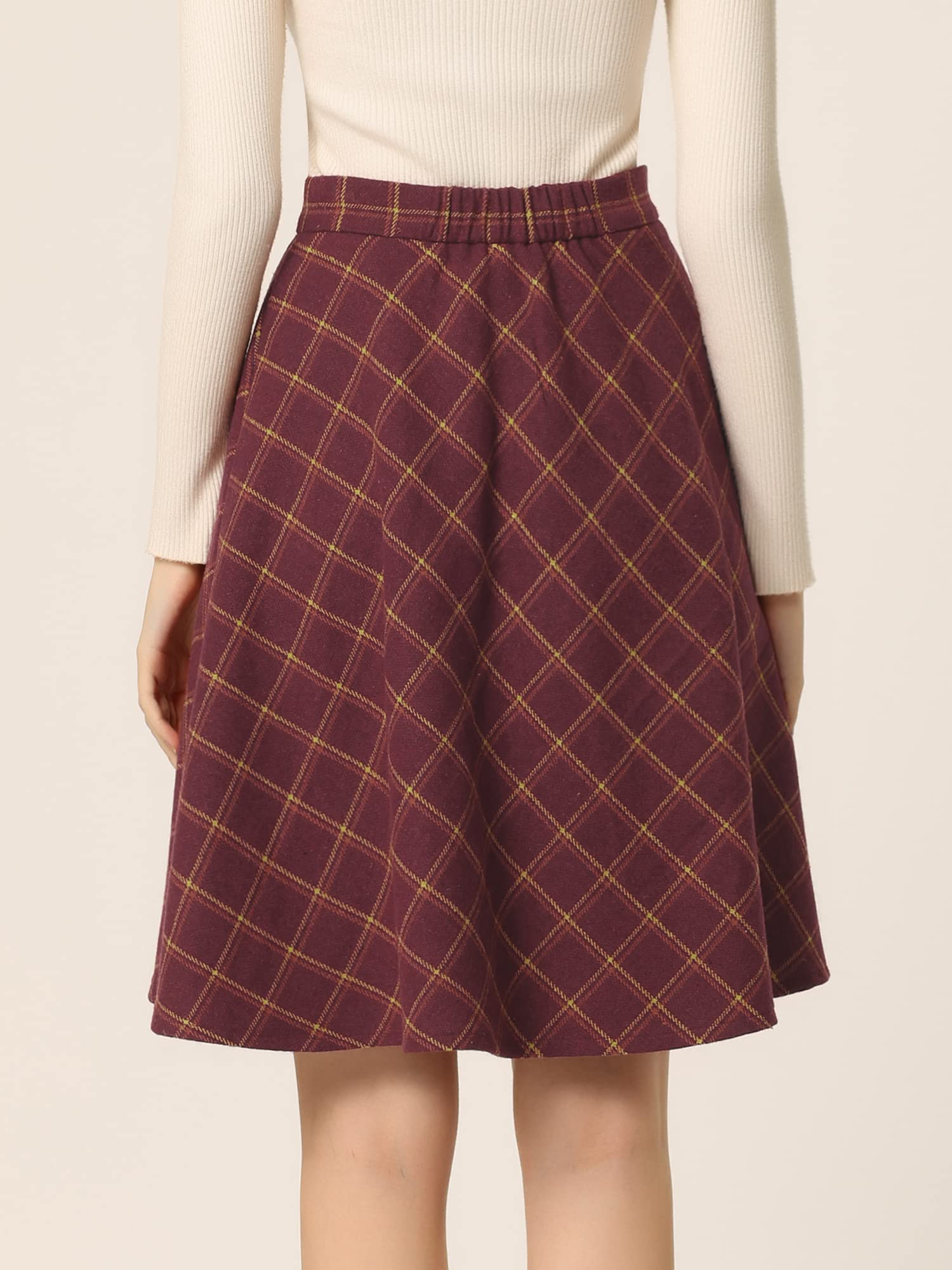 Allegra K Donna Gonna Casual A- Line al Ginocchio Plaid Vita Alta Stampa Elegante Svasata Festa di San Patrizio