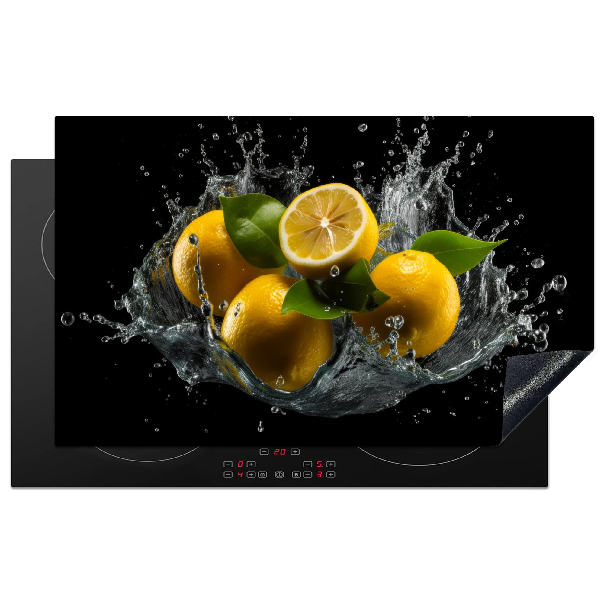 KitchenYeah© Herdabdeckplatte Einteilig Abdeckplatten Cerankochfeld Abdeckung Ceranfeld Herdplattenabdeckung Induktionsmatte Zitrone - Frucht - Gelb - Schwarz - 85x52 cm