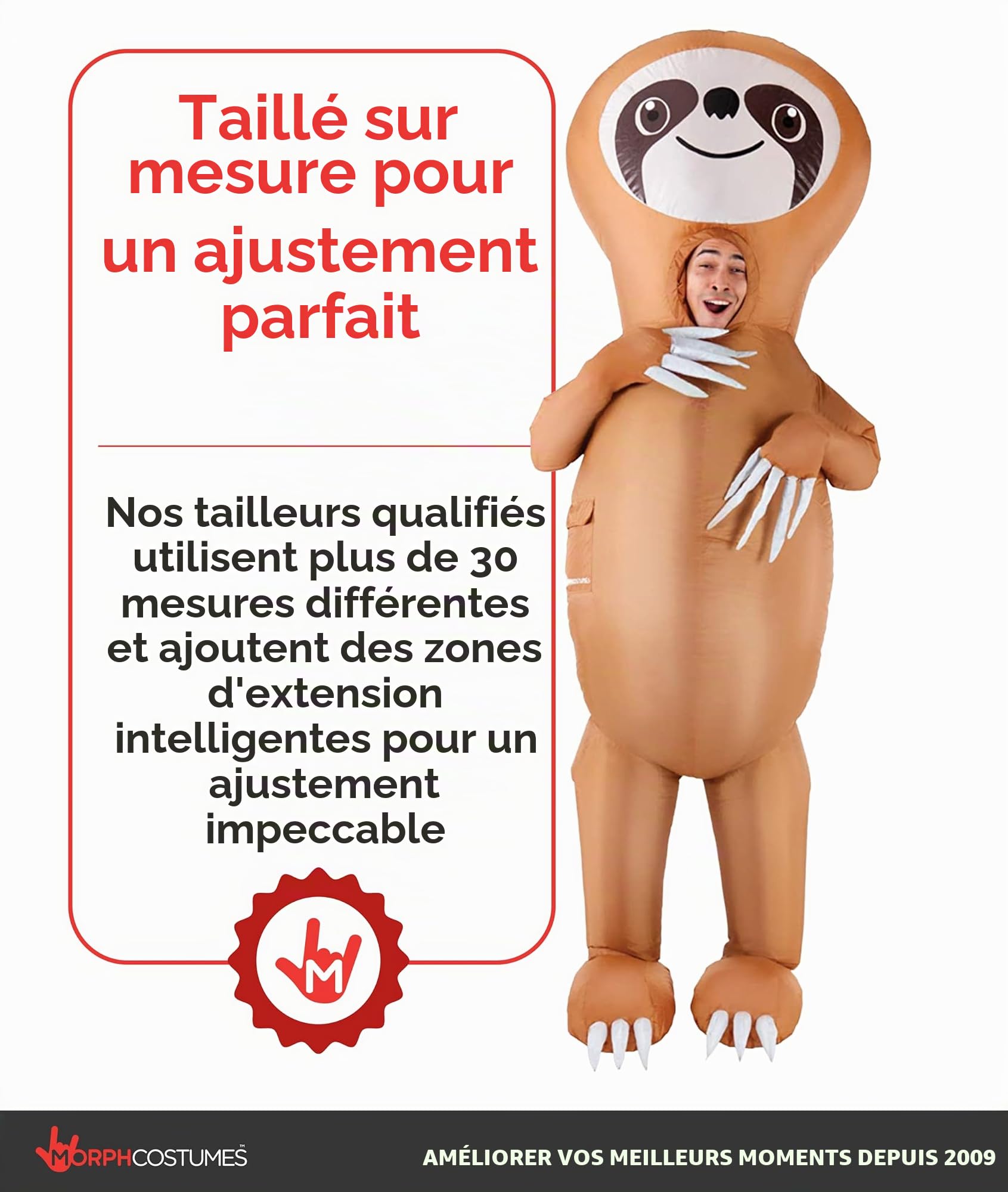 Morph Déguisement Gonflable Paresseux Adulte, Combinaison Animaux Femme, Costume Carnaval Adulte, Taille Unique