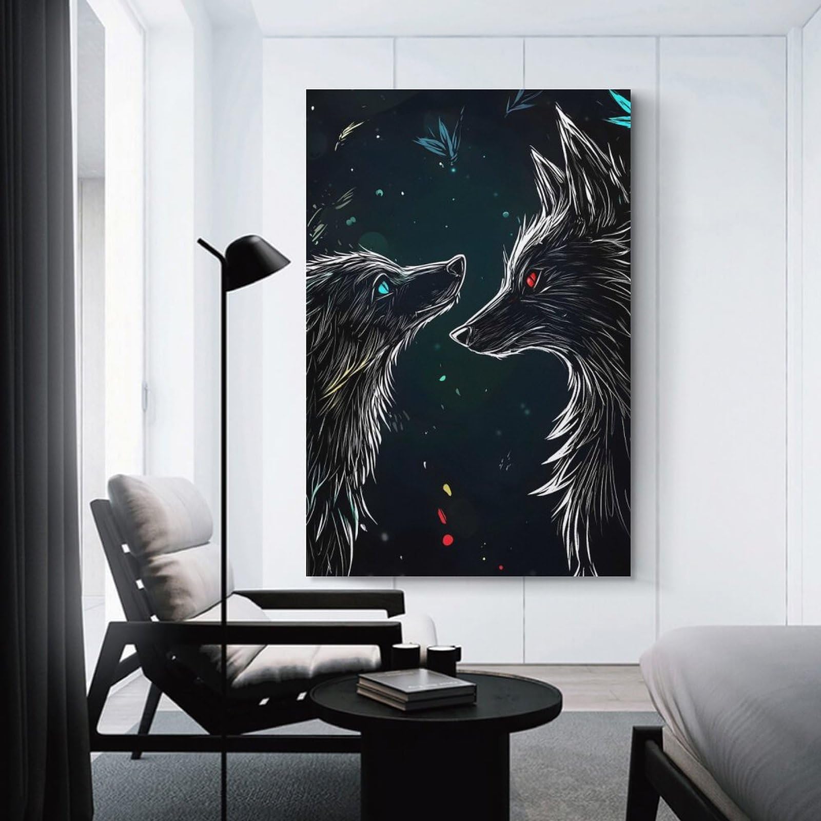 Junmoney Unframe-Style-20 Wolf Couple Digital Art Canvas Wall Art, 08X12inch(20X30cm), For Workspace Walls, Study Corners Or Bedrooms, An Interior Accent For Desk Areas