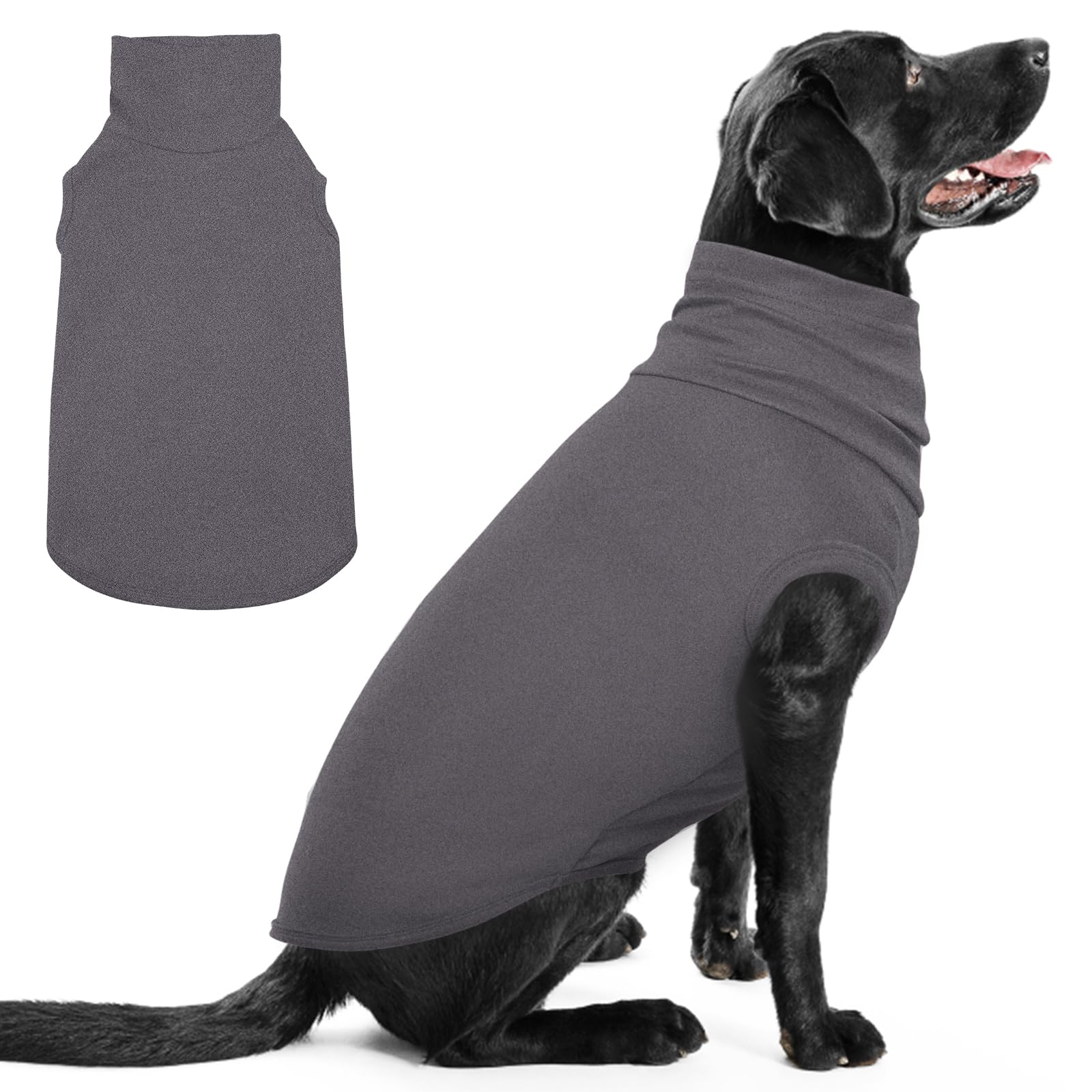 IECOii Fleece Vest - Grey, XXX-Large, Christmas Dog Winter Clothes, Turtleneck Pullover Dog Pajamas, Warm Fleece Sweater for Labrador