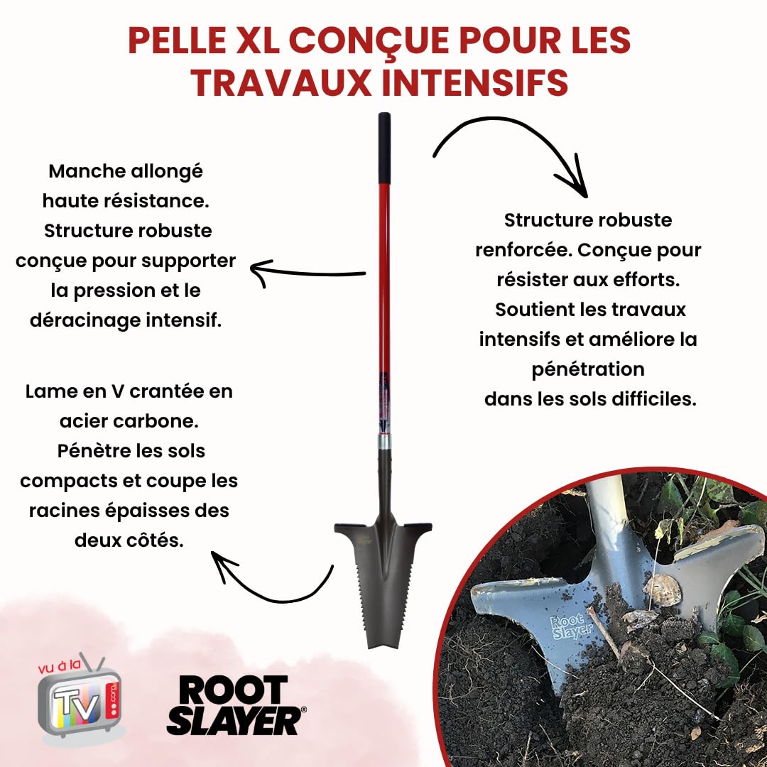Venteo ROOTSLAYER - Paletta con manico allungato XL, lama a V, denti ultra affilati in acciaio al carbonio