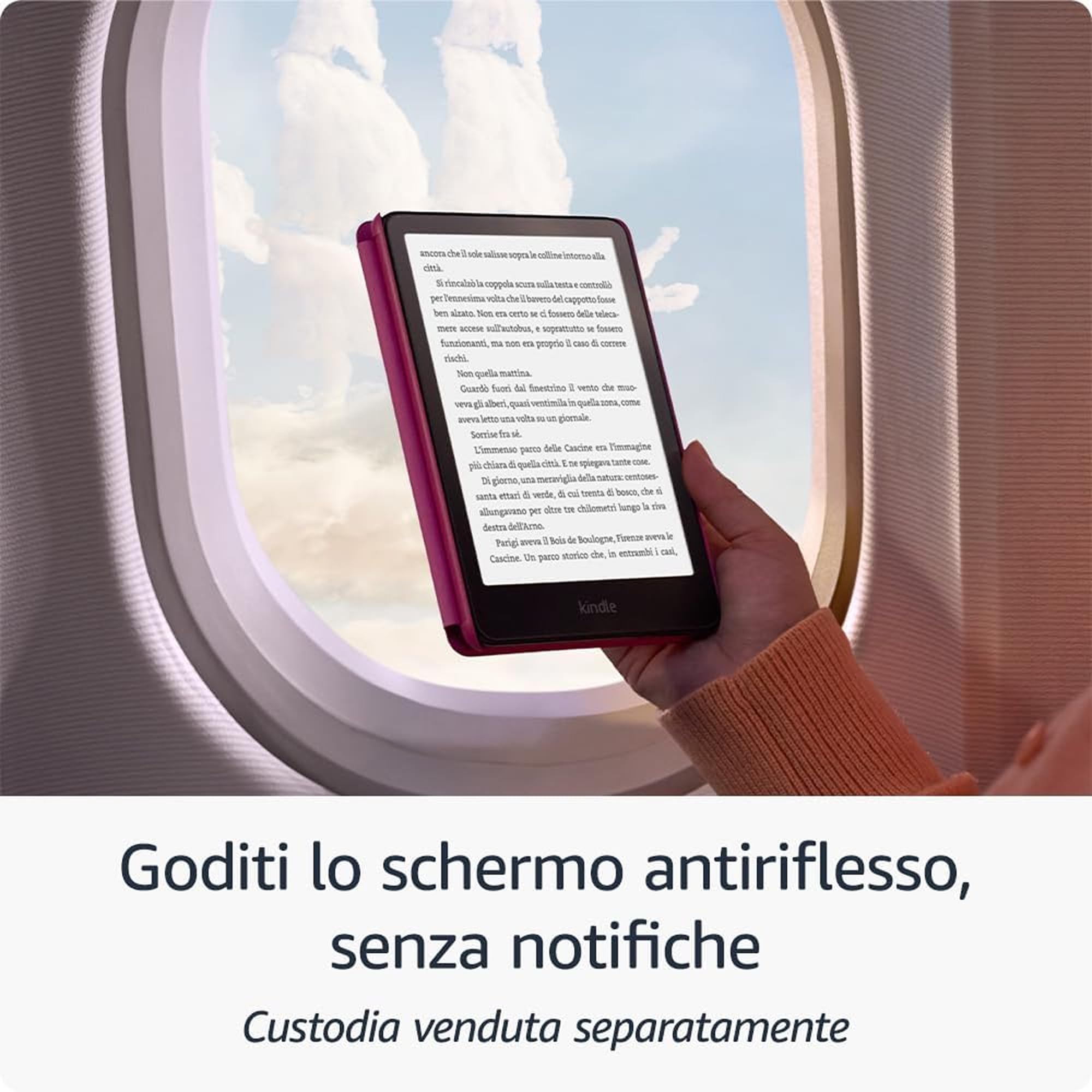 Kindle Paperwhite (2024 Release) 16 GB Con pubblicità Con custodia trasparente color lampone e adattatore da 9 W