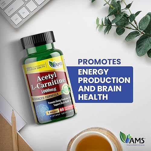 Miniatura 3 de America Medic & Science Acetil L-carnitina 1000 mg (60 tabletas)  Suplemento dietético para hombres y mujeres  Promueve la producción de energía
