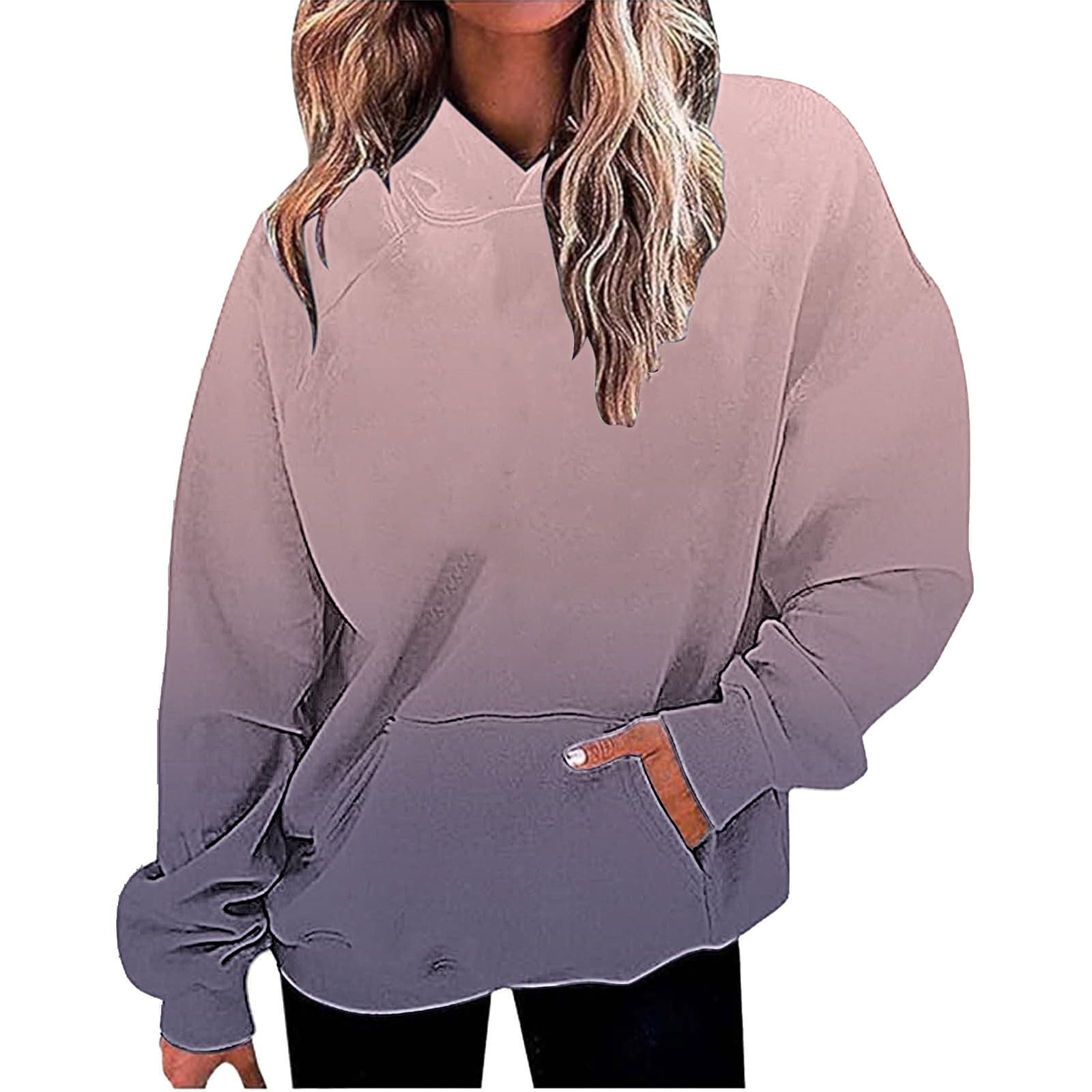 Women Oversized Hoodie Shirts Dressy Casual Long Sleeve Gradient Color Hooded Pullover Tops Loose Preppy Clothes