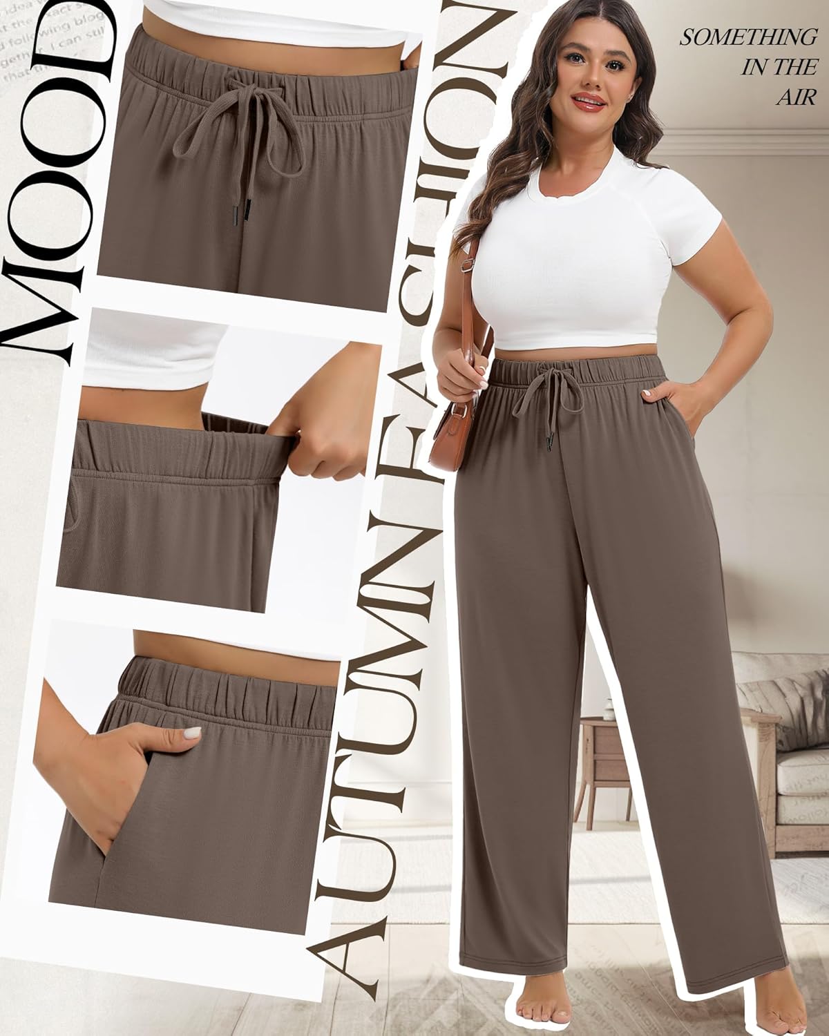 3 Pack Women's Plus Size Wide Leg Pants Drawstring Lounge Pants with Pockets Loose Yoga Sweatpants Casual Jogger - Image 2