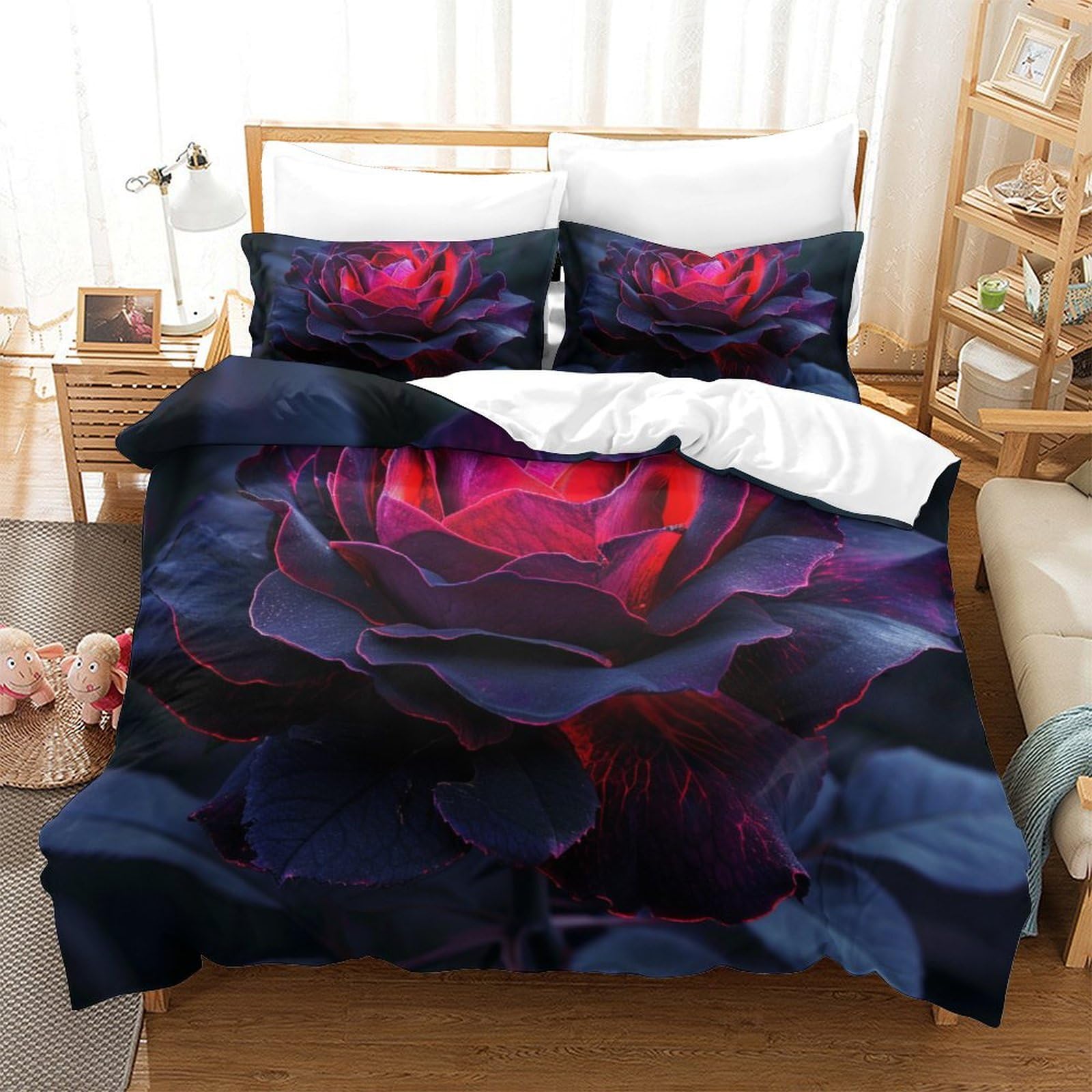 Housse de couette roses colorées pour sublimer une grande chambre parentale