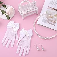 Vista 6 de Yolev Juego de 4 piezas de collar de perlas, pulseras, aretes, conjuntos de joyas y guantes de comunión de encaje blanco para concursos de boda