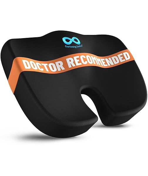 Everlasting Comfort Doctor Recommended Memory Foam Seat Cushion for Office Chairs & Car - Ergonomic Office Desk Accessories - Cushions for Tailbone Pain Relief, Sciatica & Back Support Pillow