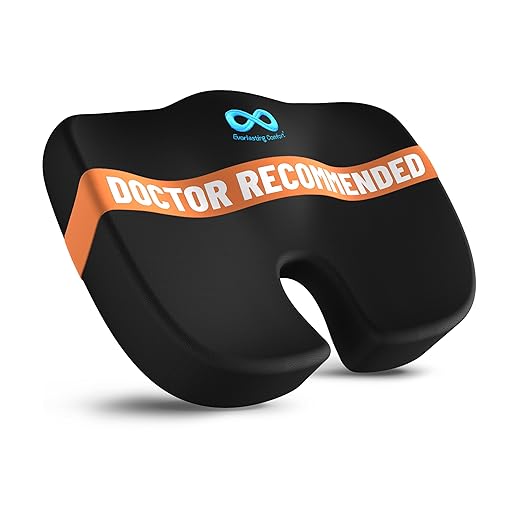 Everlasting Comfort Doctor Recommended Memory Foam Seat Cushion for Office Chairs & Car - Ergonomic Office Desk Accessories - Cushions for Tailbone Pain Relief, Sciatica (Black, Large)