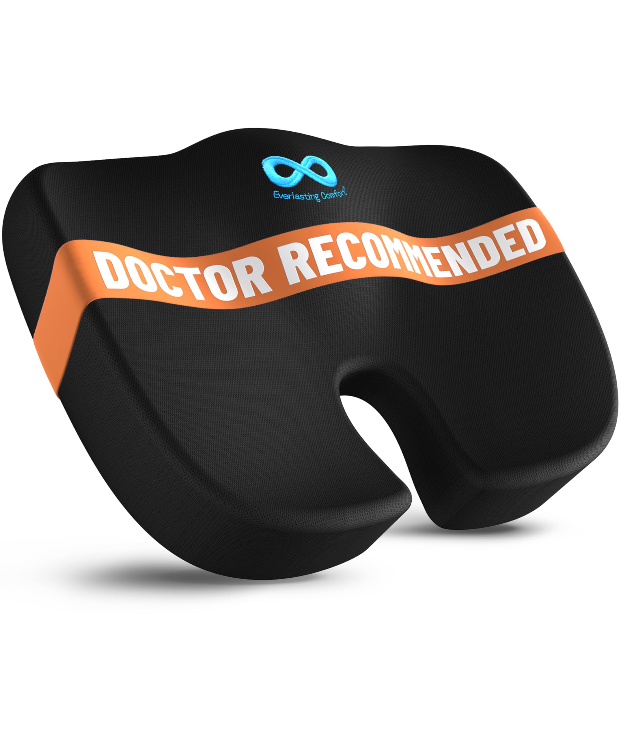 Everlasting Comfort Doctor Recommended Memory Foam Seat Cushion for Office Chairs & Car - Ergonomic Office Desk Accessories - Cushions for Tailbone Pain Relief, Sciatica (Black, Large)