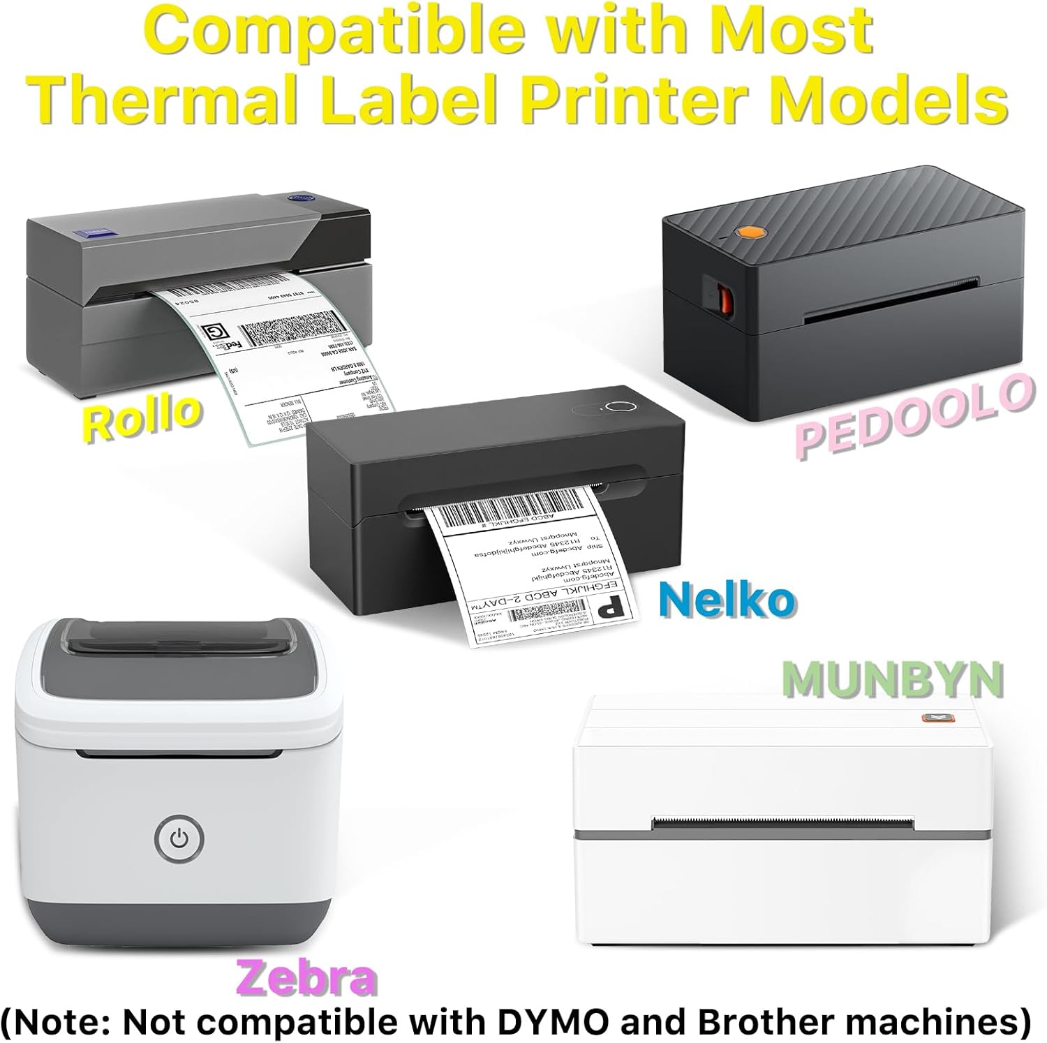 Square Thermal Label Stickers, 2"x2" (50.8mm x 50.8mm) Compatible with Multiple Thermal Printers Self-Adhesive Square Direct Strong Adhesive Thermal Labels, Yellow, 500 Sheets/Roll - Image 3