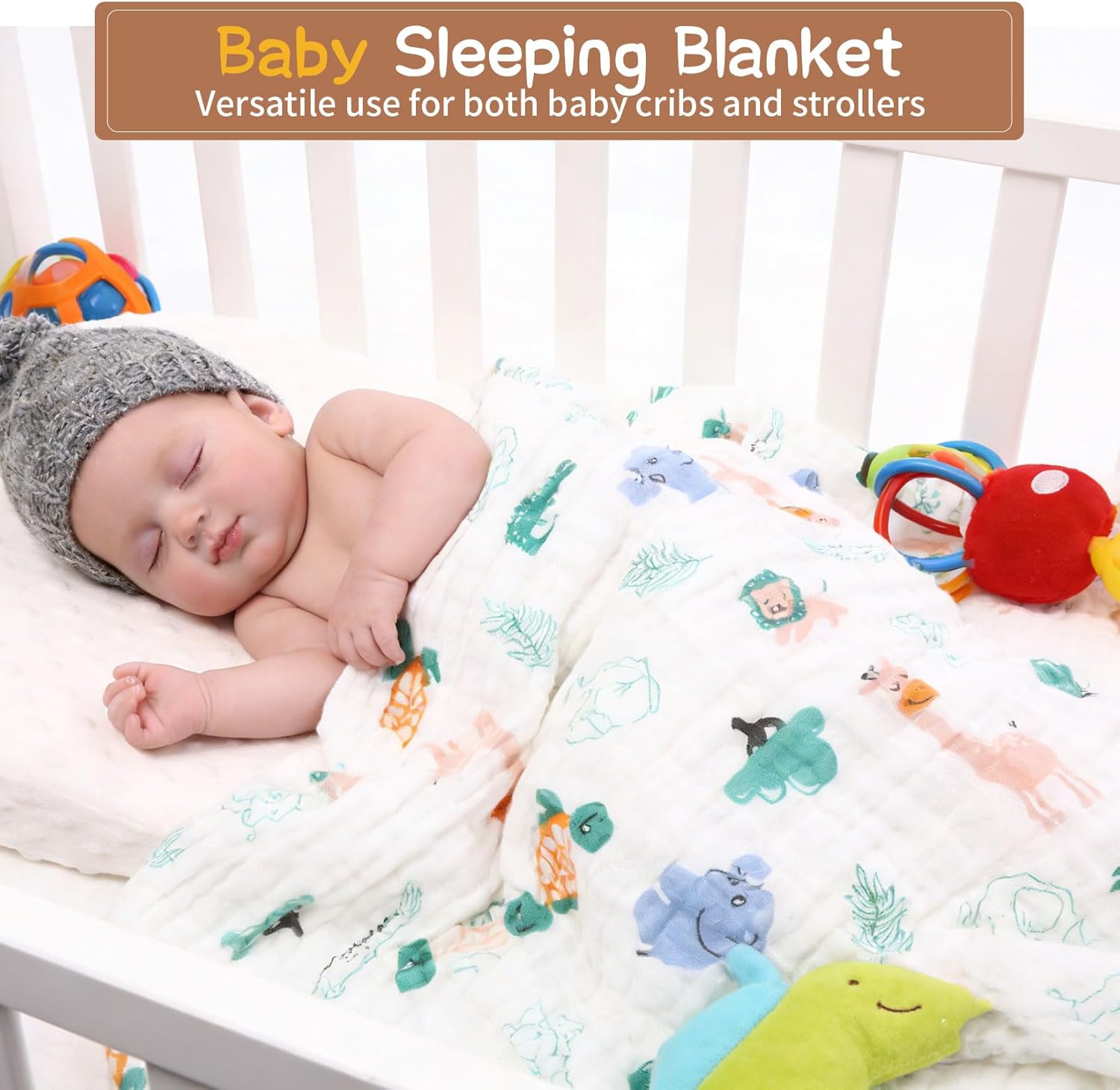 Muslin Large Swaddle Blanket Baby 2PCS 100% Cotton Baby Quilt, Reversible Receiving Baby Blanket for Boys&Girls 43x43in - Image 3