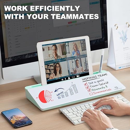 Vista 84 de TSJ OFFICE - Pizarra blanca para escritorio que se borra en seco para oficina, hogar y estudiantes, soporte para teclado de computadora, Base