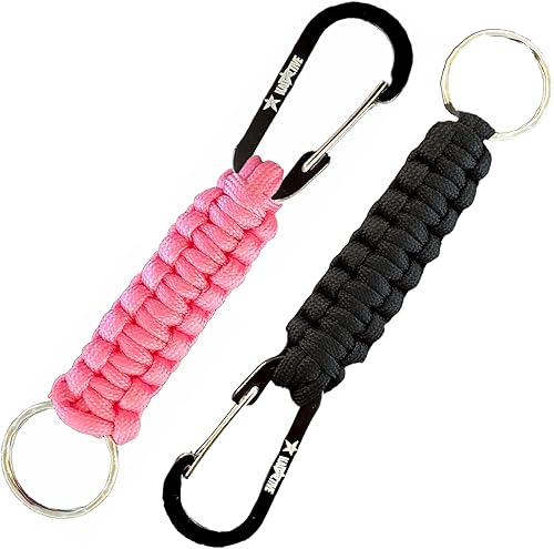 Llavero Paracord con mosquetón – 2 llaveros de mosquetón para mochila, supervivencia, campamento. Llaveros de paracaídas para hombre Rosa -