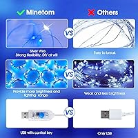 Vista 3 de Minetom Luces de cortina, 300 luces LED regulables con control remoto y temporizador, 8 modos, tira de luces alimentadas por USB para habitación