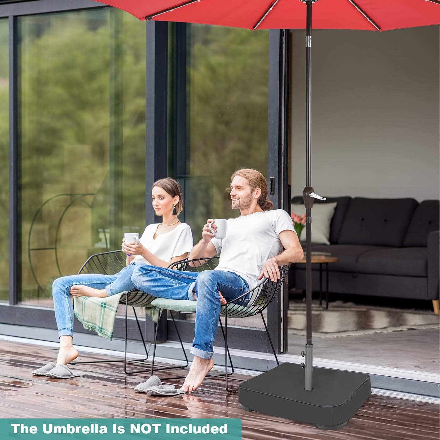 LDAILY Moccha Umbrella Base Stand, Heavy Duty Sand Filled Patio Umbrella Holder Base Stand with Sandbags, 220 lbs Umbrella Stand for Market Umbrella, Double-Sided Umbrella, Patio Umbrella Stand