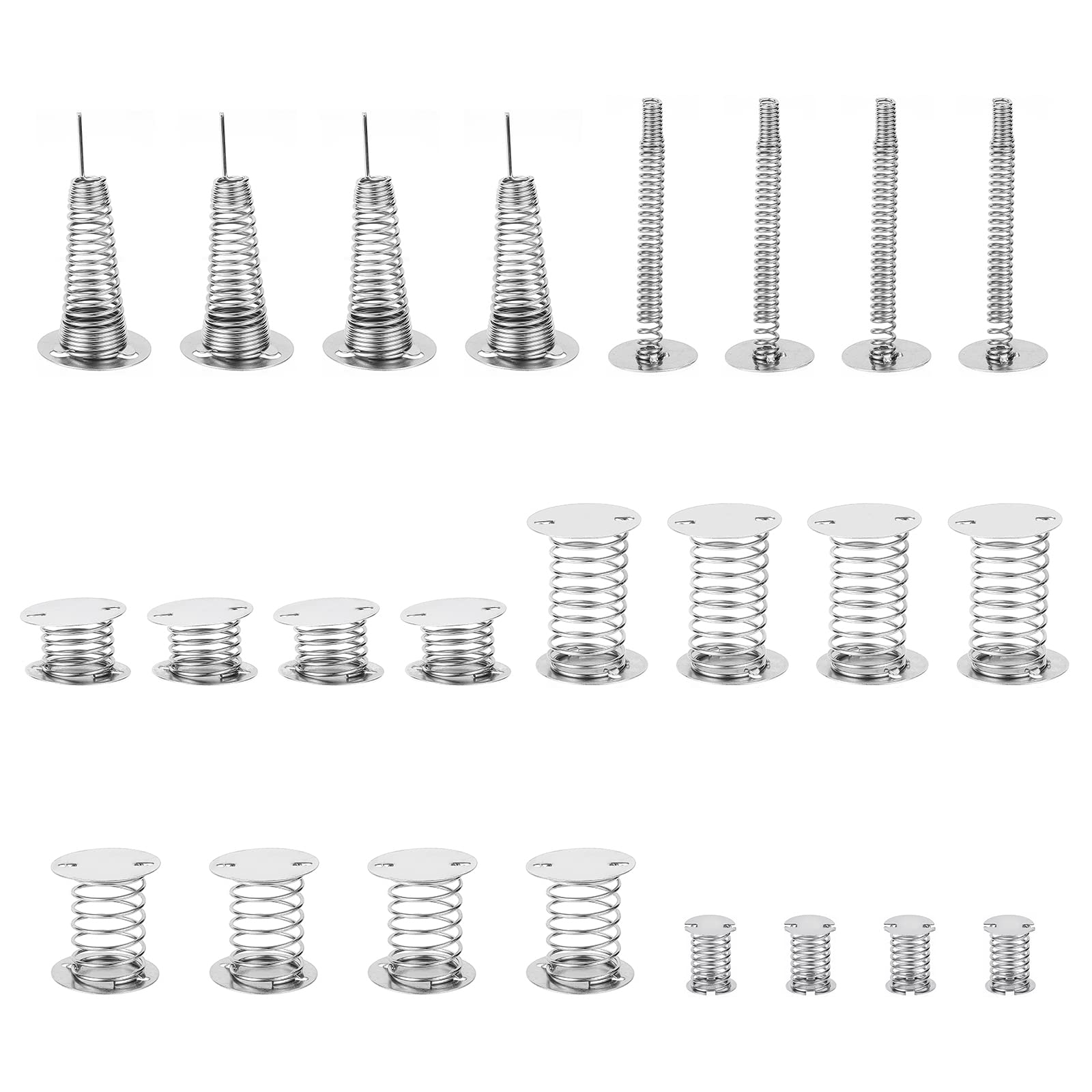 CHGCRAFT 24Pcs 6 Sizes Spiral Wobbles Spring Head Doll Spring Base Self Adhesive Plaything Spring Base for DIY Shaking Head Doll Head Doll, 15~56x1~25mm, Stainless Steel Color
