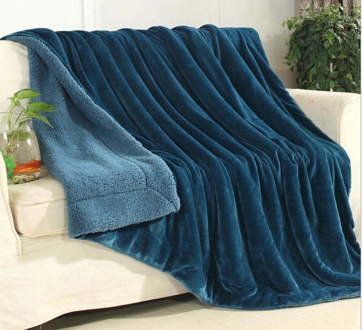 Yiyida New Soft Double Fleece Cuddly Reversible Sherpa Night Blue 100x120cm Snug Throw for Sofa Bed Room Warm Blanket Throw