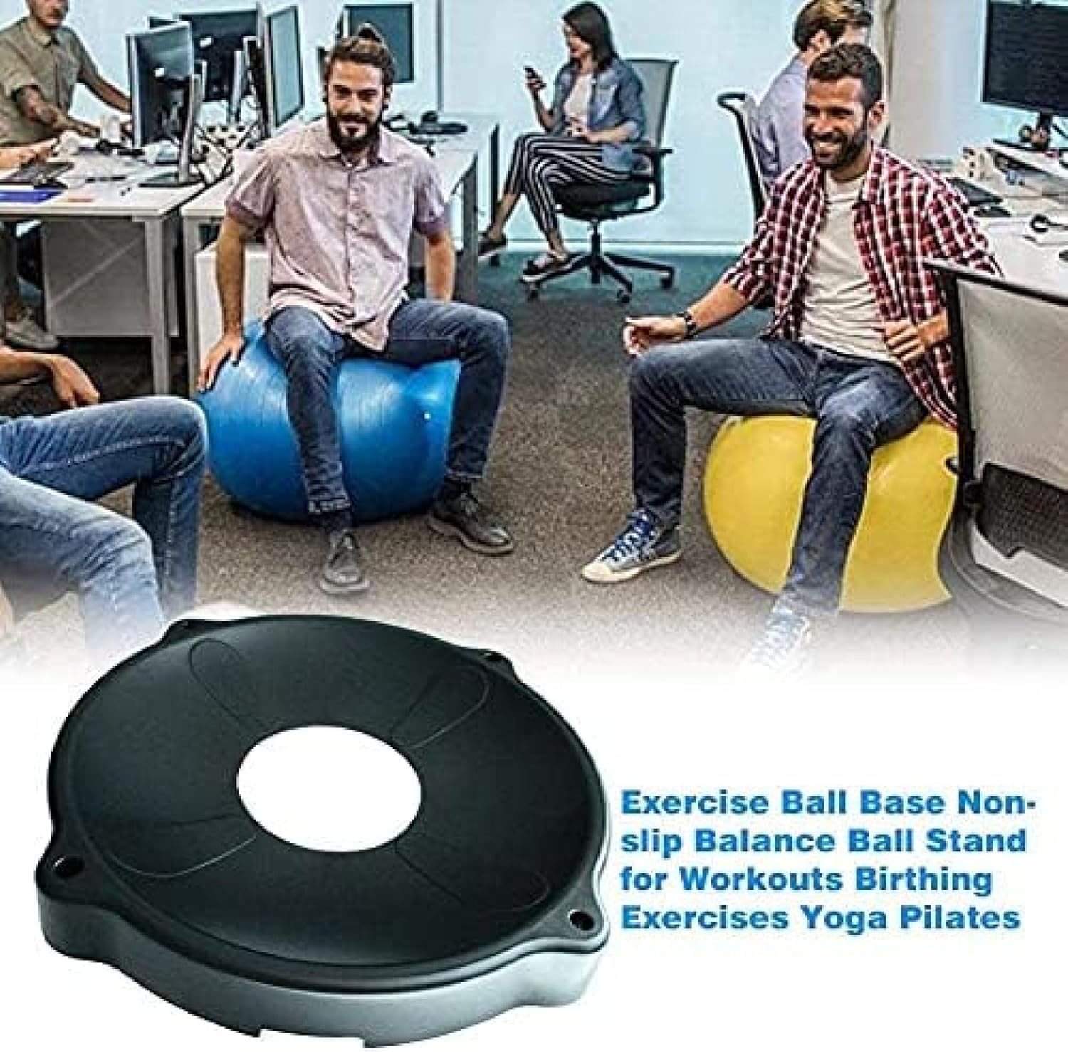 Pelota de Ejercicio Antideslizante con Base de Estabilidad y Bandas de Resistencia para Yoga, Pilates, Embarazo