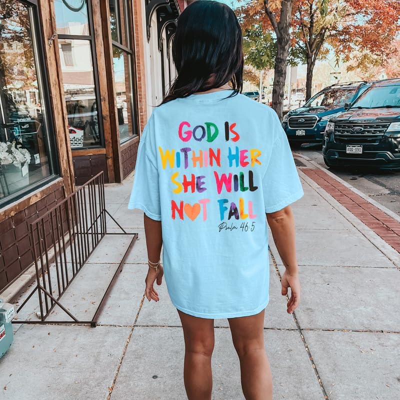 Jinluth Oversized Christian Shirts for Women Jesus Faith Shirt Bible Verse T Shirt God is Within Her Tees Inspirational Tops - Image 3