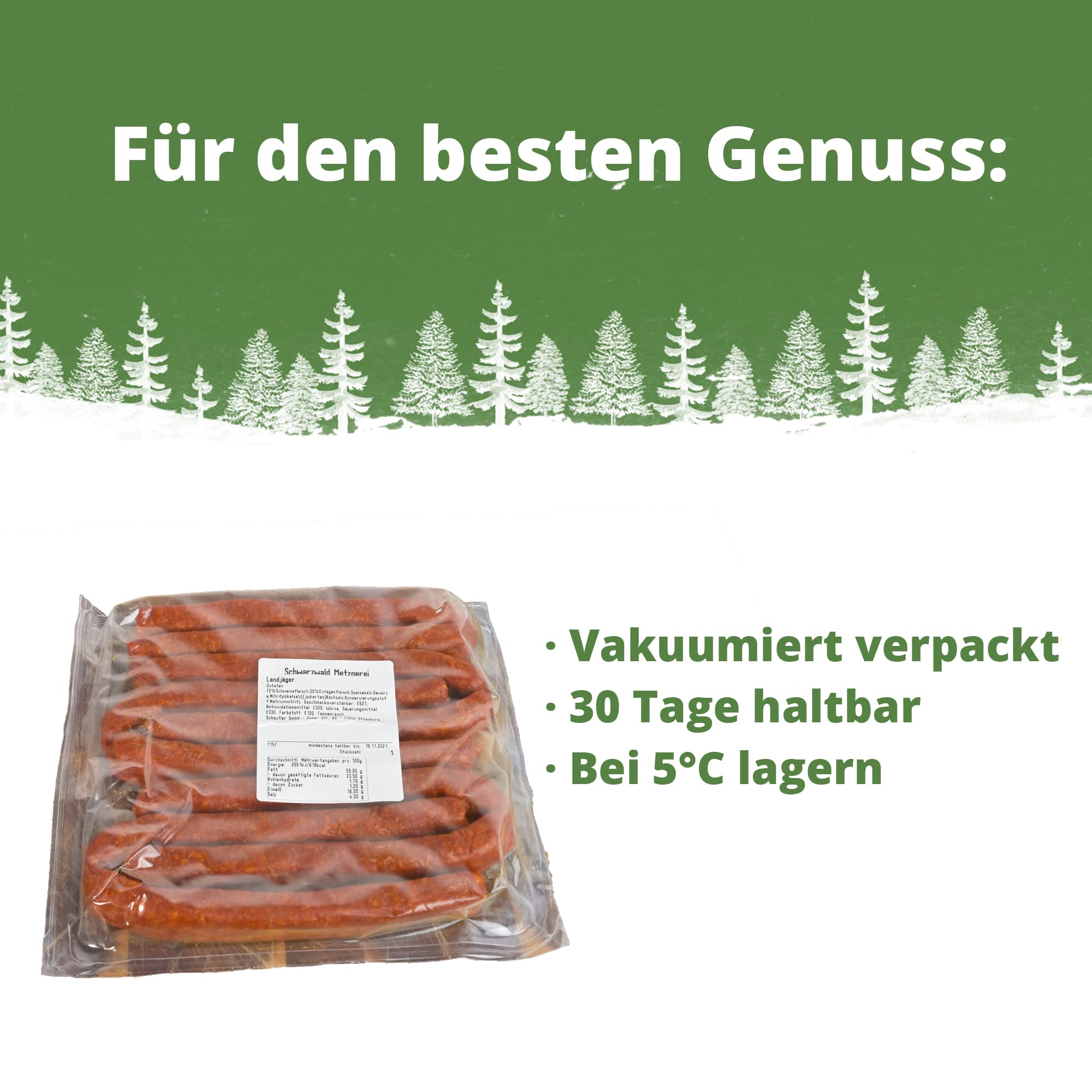 Schwarzwald Metzgerei - Landjäger mager mit einmaligem Geschmack, hängen zusammen mit dem Schwarzwälder Schinken im Rauch - 5 Paar (min. 375g)