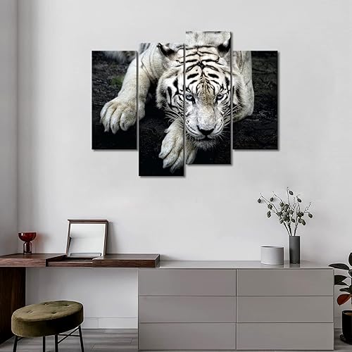 Miniatura 3 de Imágenes impresas en lienzos con diseño en blanco y negro de tigre sobre una roca, para decoración moderna del hogar