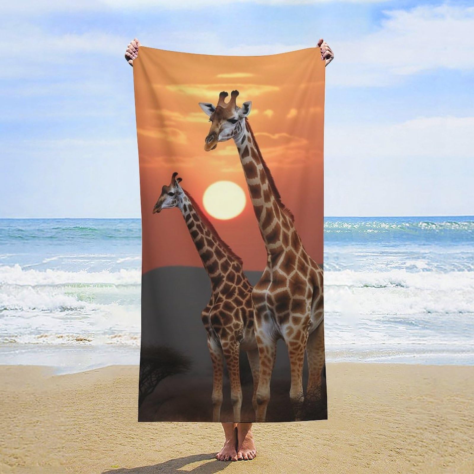 NTVOWPZO Giraffe At Sunset Beach Towel Oversized Microfiber Bath Towels Lightweight Sand Proof Beach Towels Absorbent Pool Towels for Swimming Yoga Bathroom Towel 31.5" X 63"