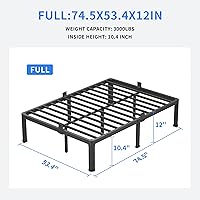 Vista 3 de MAF 12 Inch Full Size Metal Platform Bed Frame with Round Corner Legs, Mattress Slide Stopper, 3000 LBS Heavy Duty Steel Slats Support, No Box