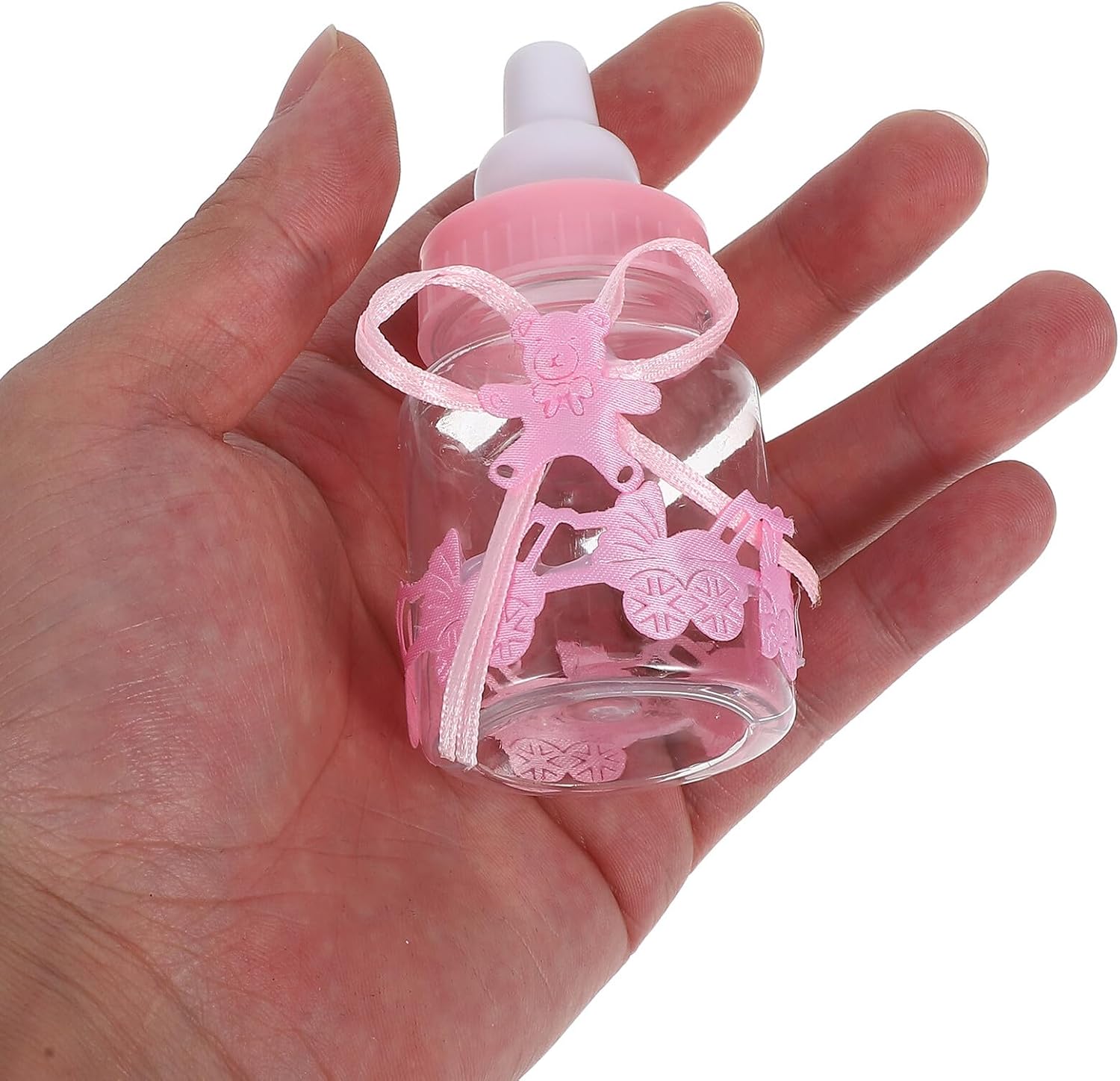 24pcs Bear Shaped Candy Boxes Set Pink Milk Bottle Candy Containers for Shower Favors Wedding Party Decorations Fillable Sweet Treat Bottles